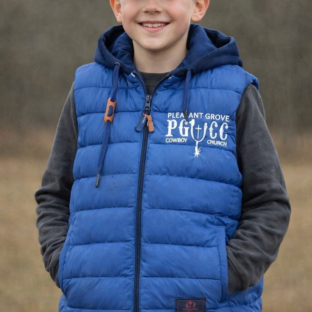 STS Ranchwear Blue Puffer Vest Hooded Sleeveless Ranch Youth Boys Jacket Size XL